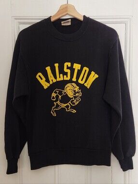 Vintage Red Oak Ralston Rams Sweatshirt Black‎ 90s Made in USA Small
